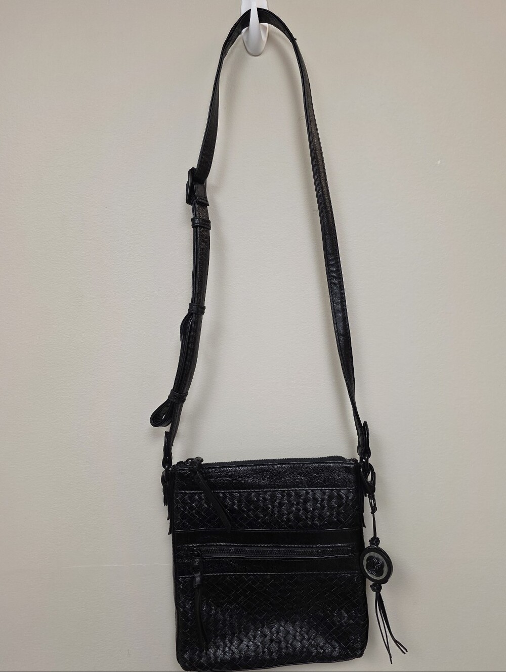Elliott Lucca Black Woven Leather Crossbody Bag